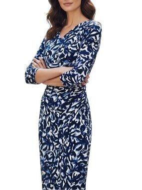 💗Host Pic💗Lauren Ralph Lauren Navy & White Faux Wrap Side Ruching Dress